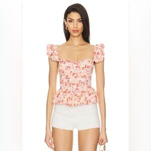 ASTR the Label BAYLIN Floral Ruffle Peplum Eyelet Top Size S Revolve